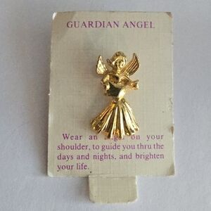 Guardian Angel pin singing gold tone choir book angle brooch tac Christian